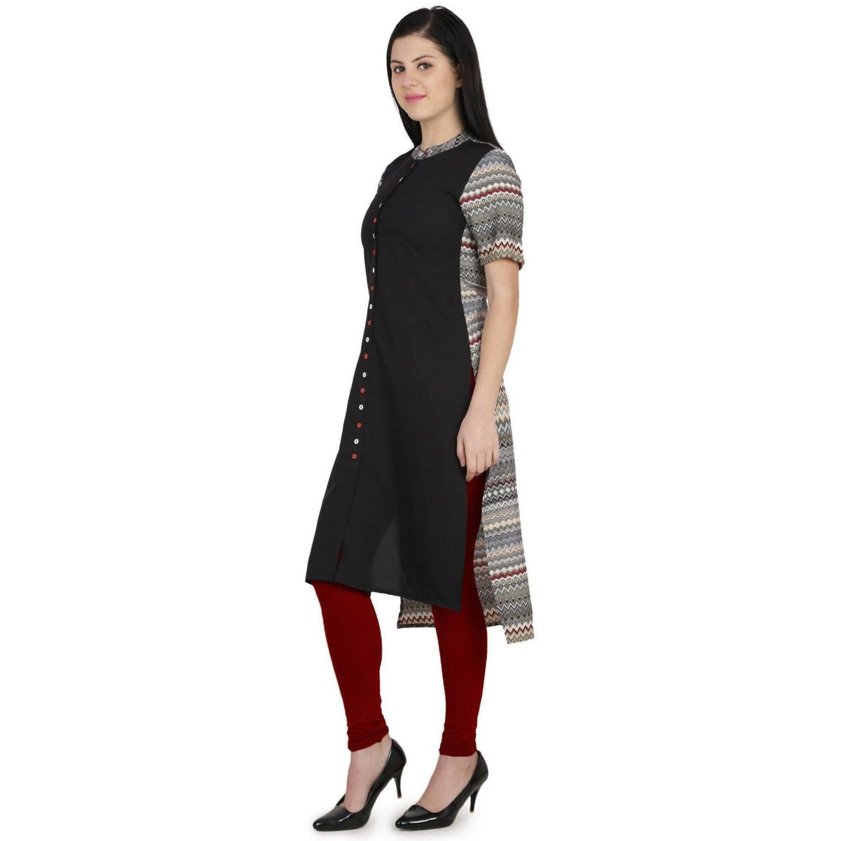 Kanoor Garments Women's Black Straight Collar Neck Kurti | Grocsy