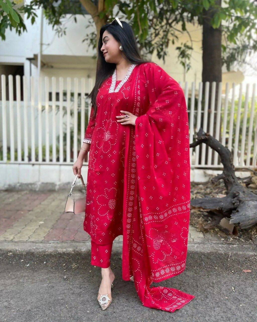 The52 Red Women's Beautiful Rayon Fabric Printed Work Straight Kurta Pant and Dupatta Set | Grocsy