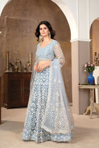 Eilara Praiseworthy Sky Blue Embroidered Lehenga Choli | Grocsy