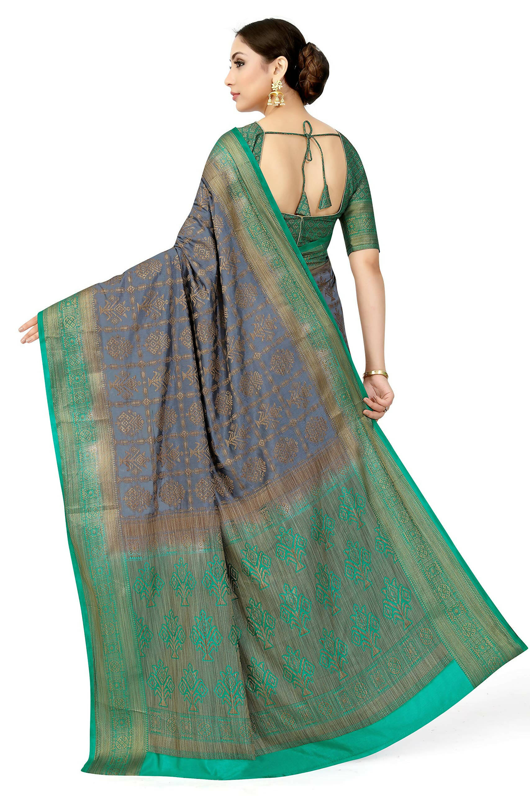 Mimosa Women's Charcoal Grey Patola Art Silk Saree | Grocsy