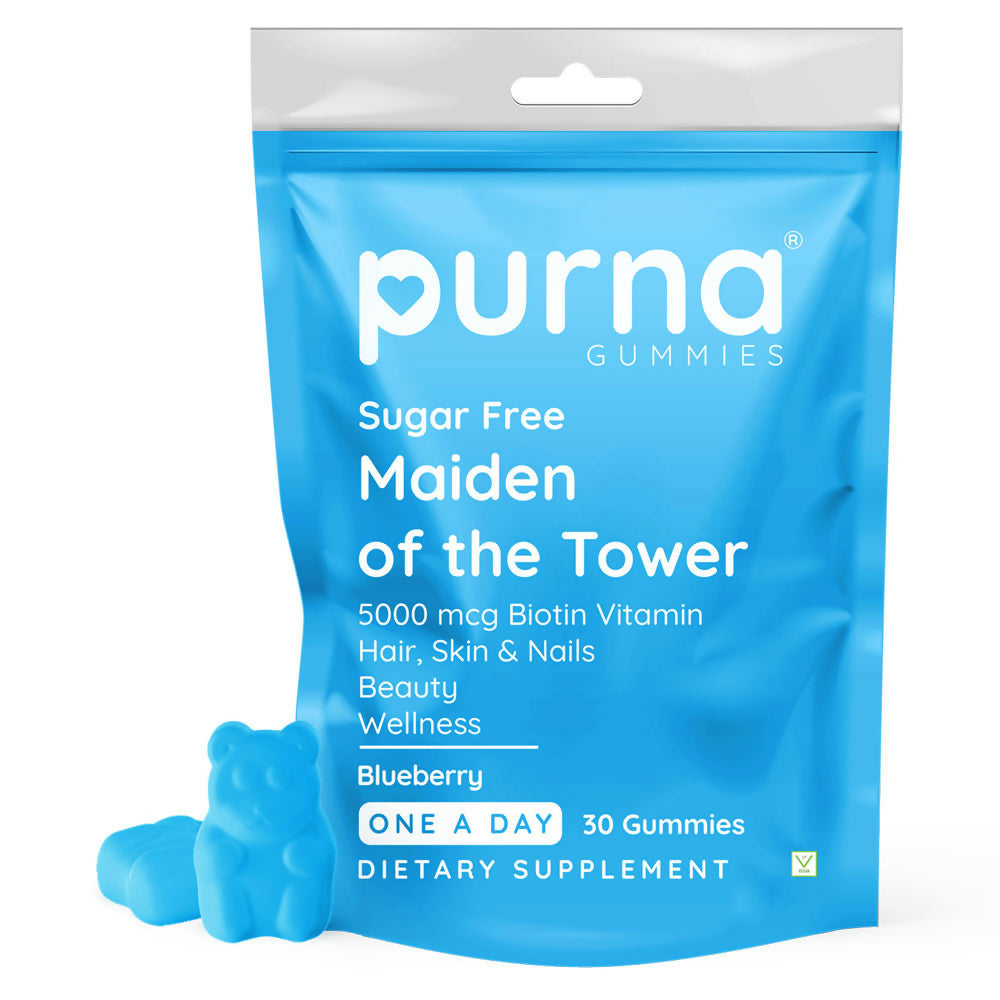 Purna Gummies Hair Biotin Blueberry Sugar Free Gummies with Vitamin B12 for Hair & Nails | Grocsy