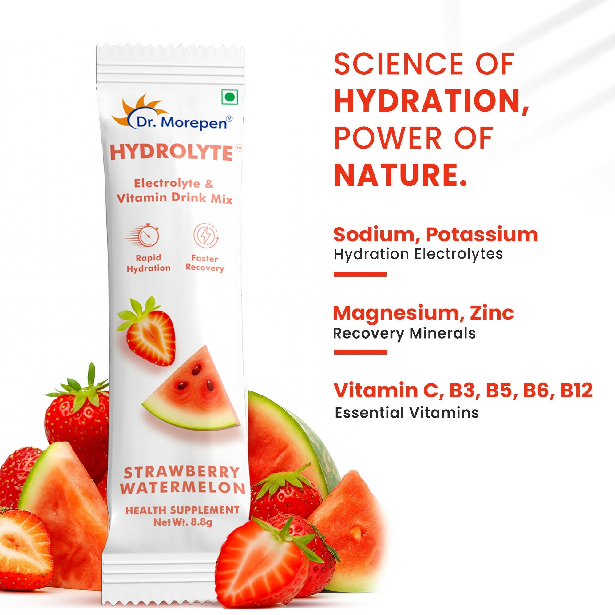 Dr. Morepen Hydrolyte Electrolyte & Vitamin Drink Mix - Strawberry | Grocsy