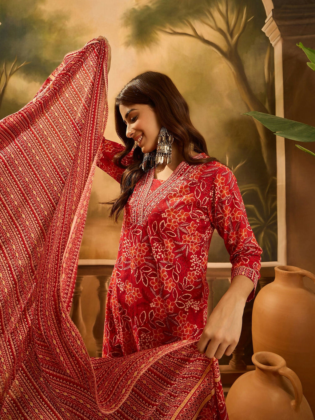 Joban Fashion Printed Red Pure Cotton Kurta Set | Grocsy