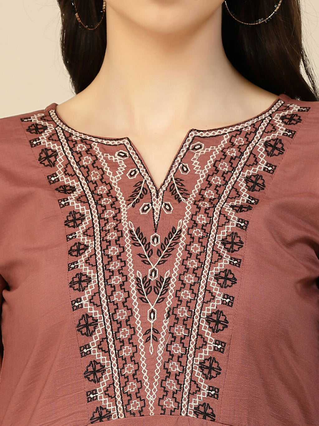 Brown Chinon Floral Embroidered Top - Zeny | Grocsy