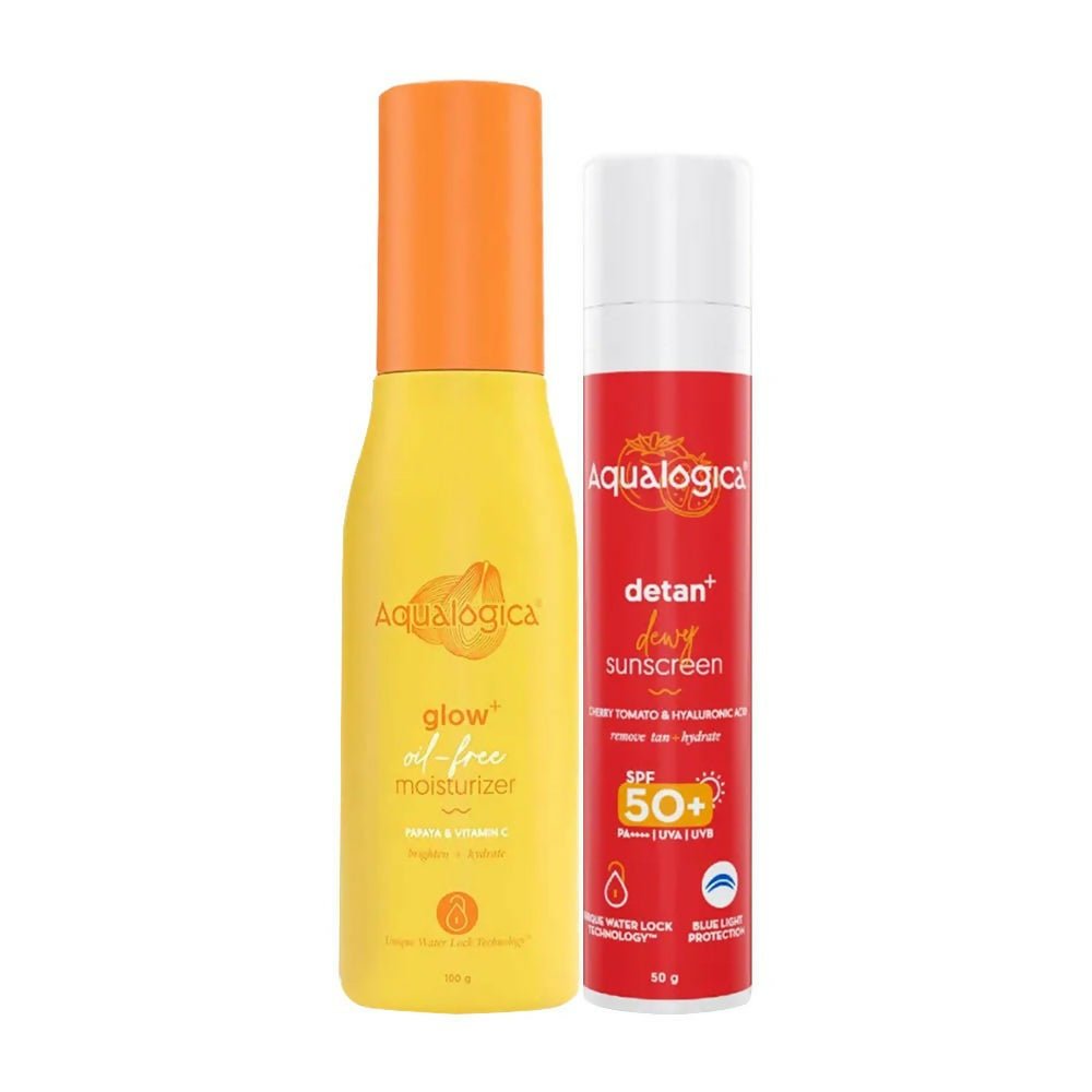 Aqualogica Glow Oil Free Moisturizer + Detan Sunscreen Combo | Grocsy