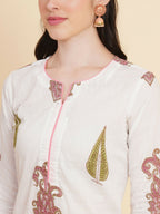 Designer Stylish white Cotton Stitched Suit With Dupatta - Tanisha | Grocsy