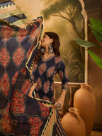 Joban Fashion Printed Navy Blue Pure Cotton Kurta Set | Grocsy