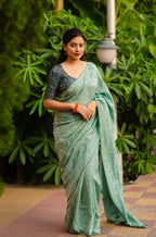 Rama Jute Silk Woven Design Saree with Unstitched Blouse - A2M | Grocsy
