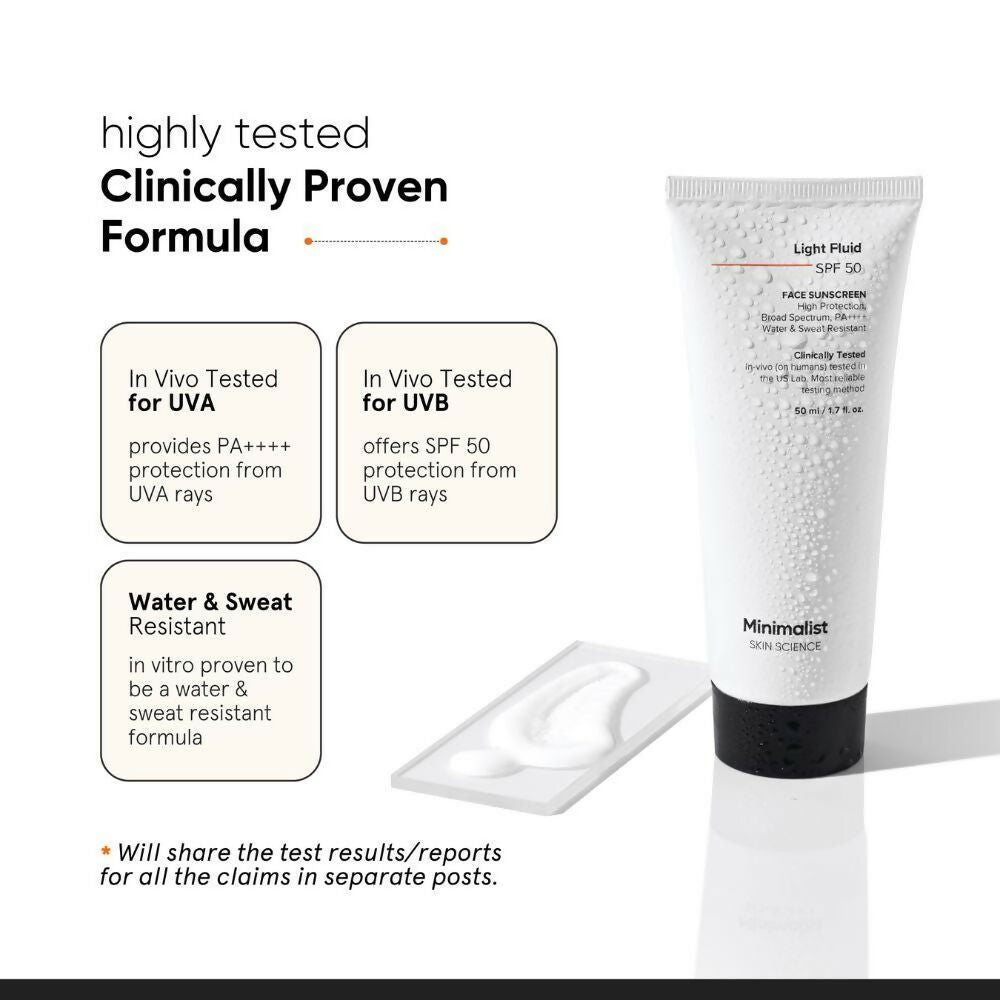 Minimalist Light Fluid Face Sunscreen with SPF 50 PA++++ - Lightweight, Water & Sweat Resistant | Grocsy