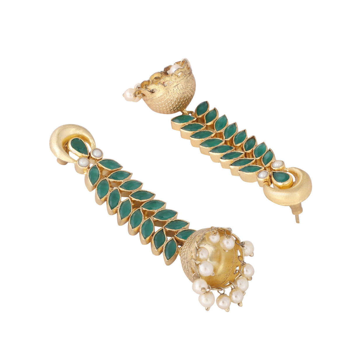 Nuyug 22K Gold Plated Green Fern Earrings | Grocsy