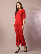 Myshka Women's Red Solid Party Parallel Trousers | Grocsy