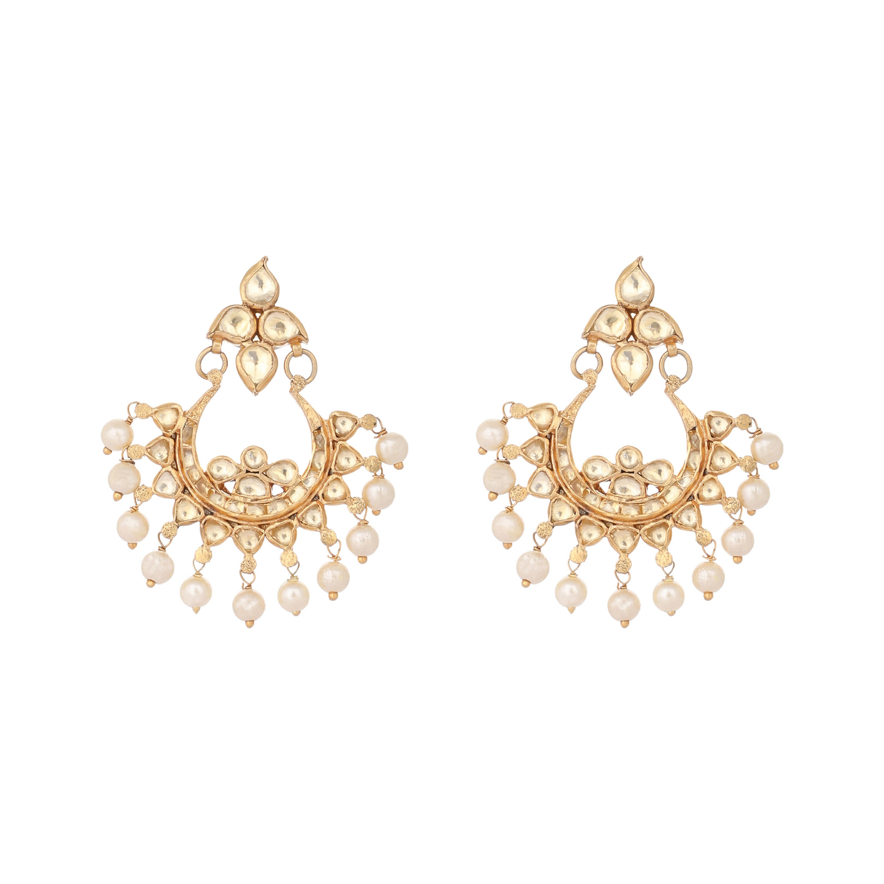 Nuyug 22K Gold Plated Kundan Chandbali Pearl Elegance Earrings | Grocsy