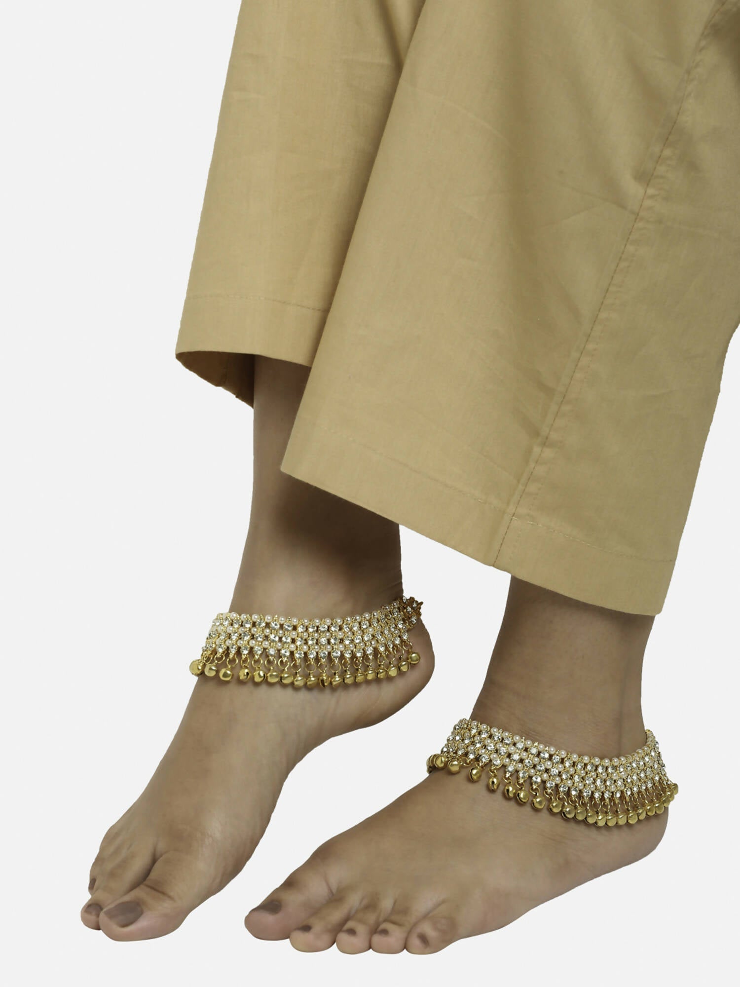 Women's Gold White Ghungroo Anklets - Ruby Raang | Grocsy