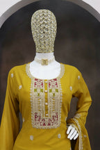 Teeya Creation Yellow Color Chinon Silk Embroidery Work Wedding Wear Designer Salwar Suit | Grocsy