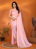 Partywear Designer Bright Moss Satin Patta Pink Fancy Saree - Durga | Grocsy