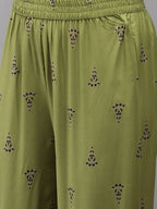 Yufta Women Blue and Green Embroidered Kurta with Trouser and Dupatta Set | Grocsy