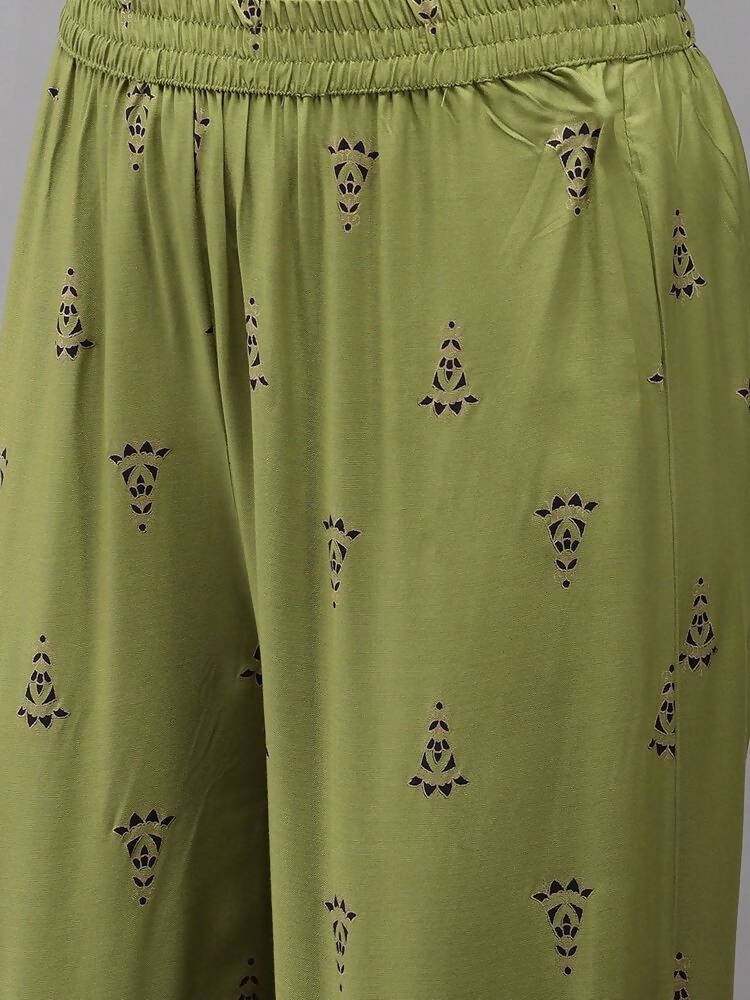 Yufta Women Blue and Green Embroidered Kurta with Trouser and Dupatta Set | Grocsy
