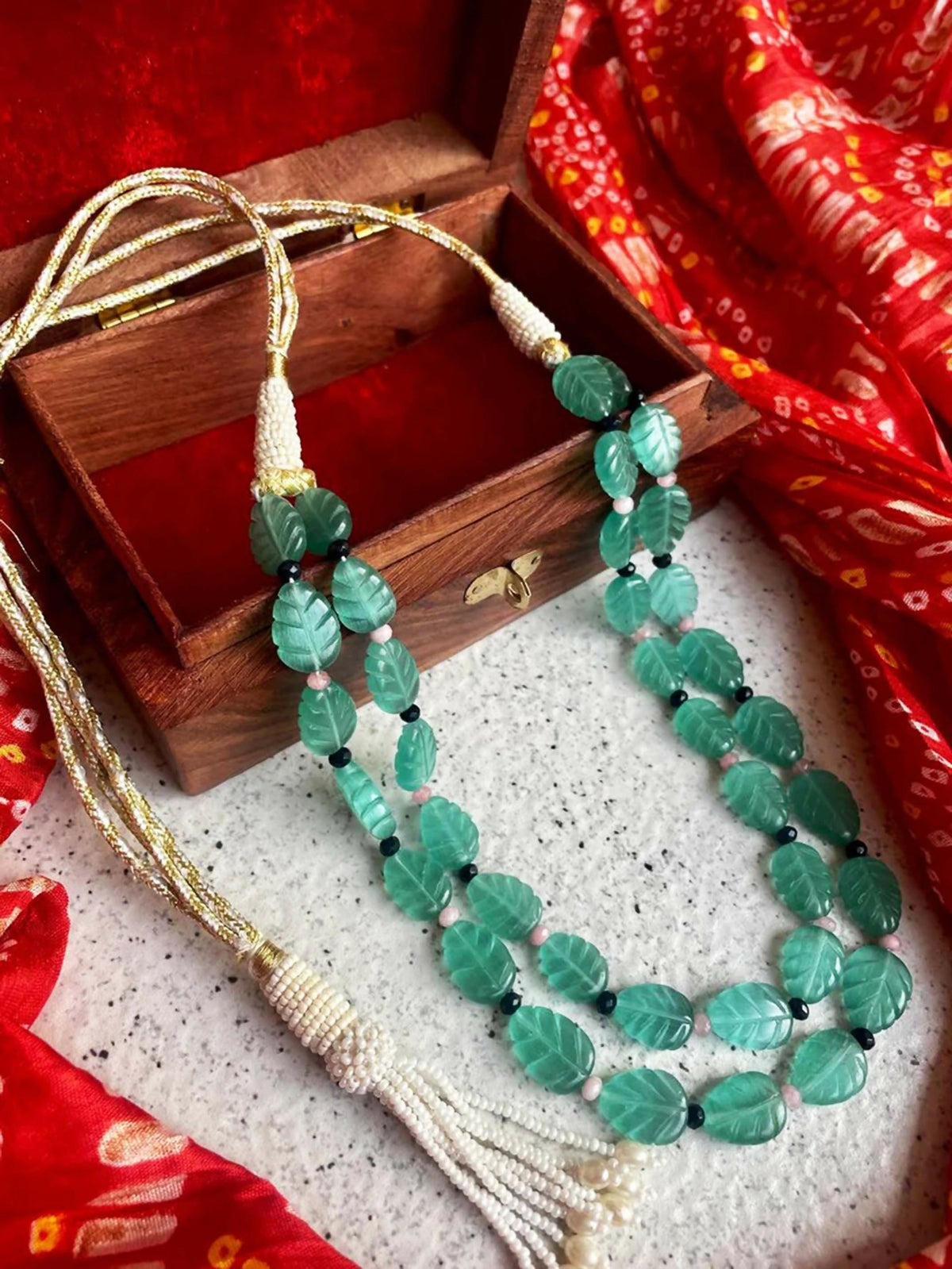 Joban Fashion C.Green Stone Semi Precious Carving Stone Partywear Double Layer Mala | Grocsy