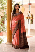 Joban Fashion Coral Crepe Chiffon Pure Handloom Banarasi Silk Saree | Grocsy