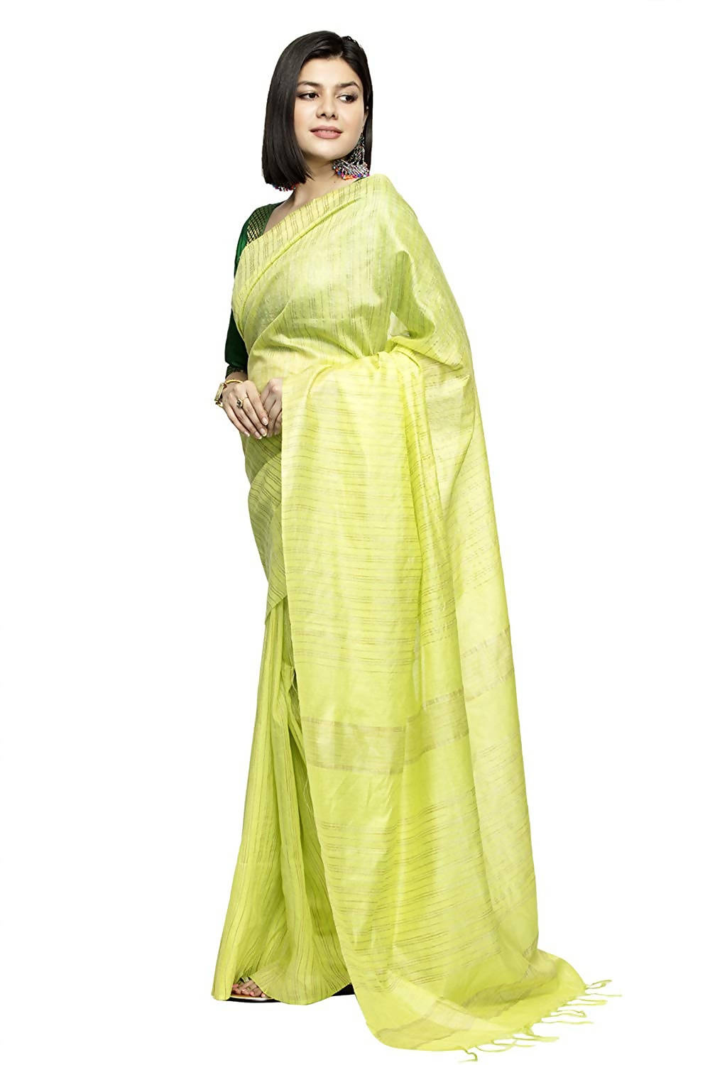 Mominos Fashion Light Parrot Green Color Bhagalpuri Saree | Grocsy