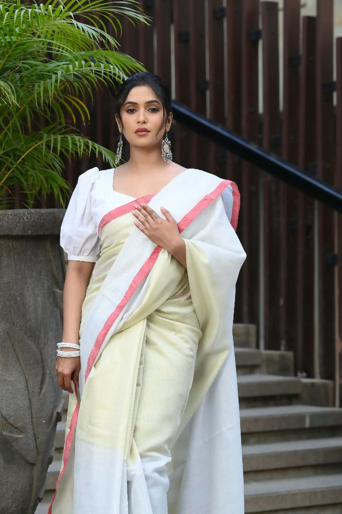 Beatitude White Tissue Silk Saree | Grocsy
