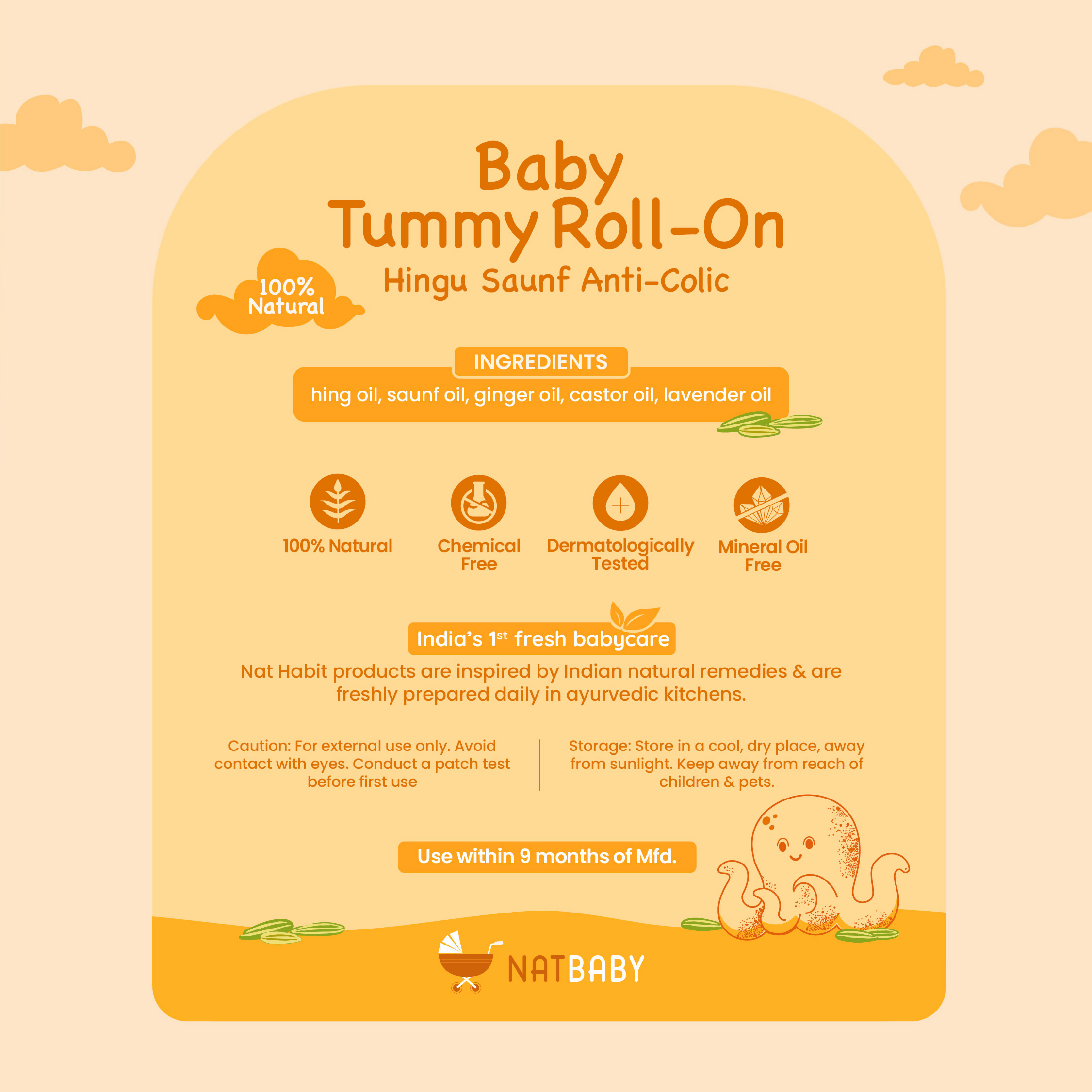 Nat Habit Hingu Saunf Anti-Colic Baby Tummy Roll-On | Grocsy