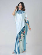Vastranavya Icy Blue Freehand with Navy Starburst & Floral Print Ready to Wear Saree | Grocsy