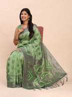 Shree Shyam Fashion Linen Cotton Green Saree | Grocsy