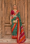 Green Silk Abstract Printed Saree With Unstitched Blouse Piece - Aanchal | Grocsy
