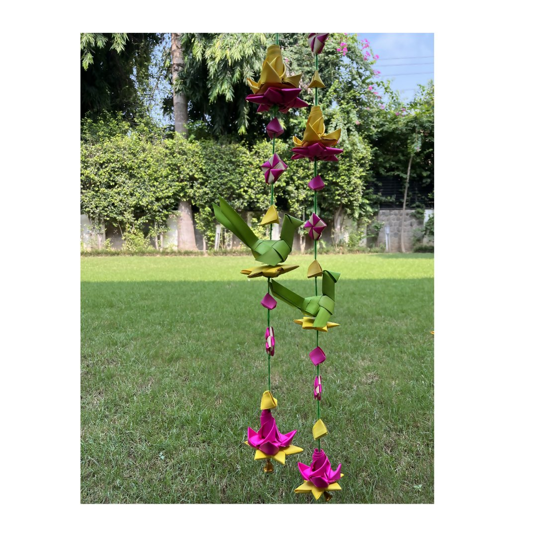 Shuddh Natural Hand Made Palm Leaf Lotus & Parrot Hanging | Grocsy