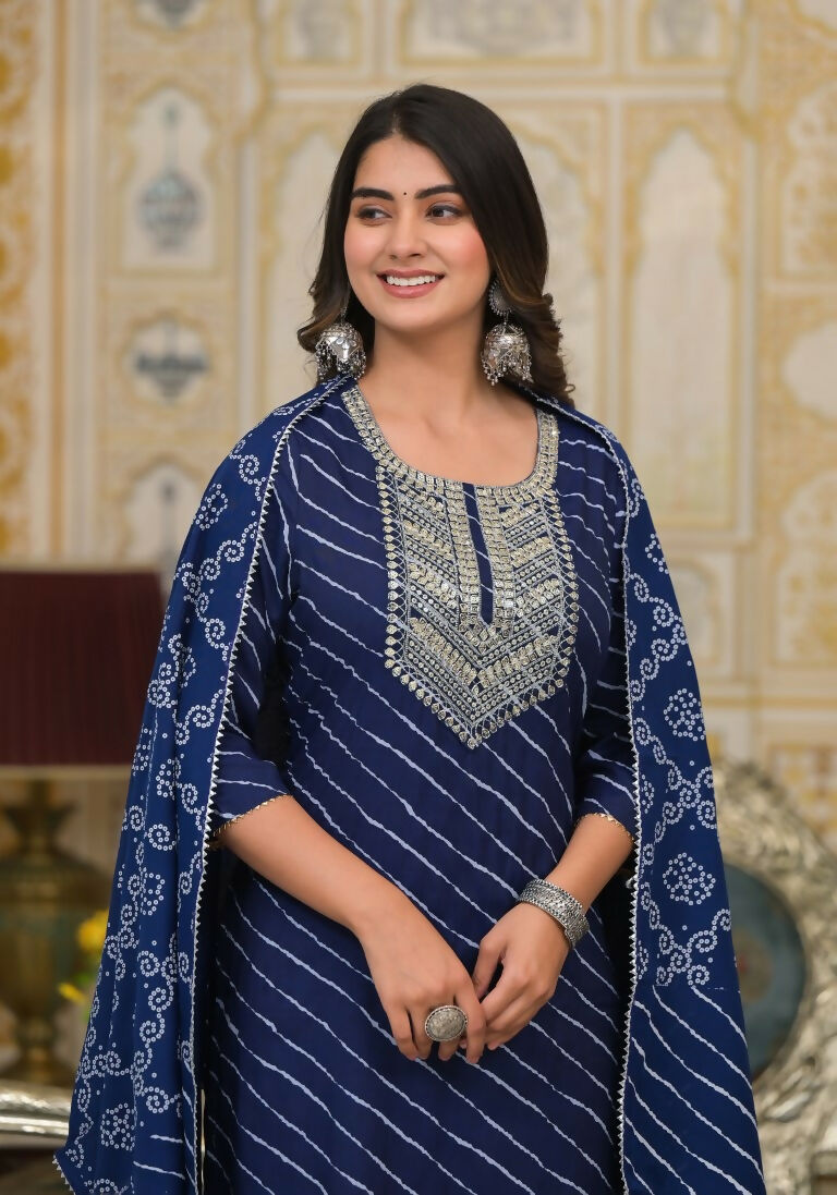 Partywear Designer Blue cotton Stitched Suit With Dupatta - Tanisha | Grocsy