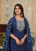 Partywear Designer Blue cotton Stitched Suit With Dupatta - Tanisha | Grocsy