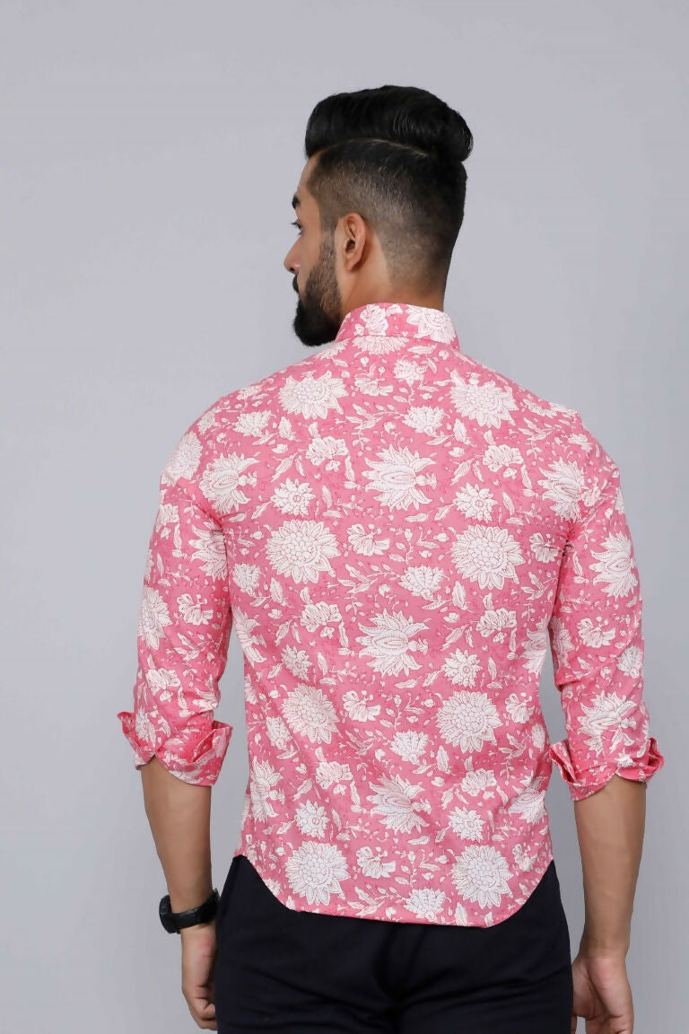 Miravan Men's Pink Floral Print Comfort Cotton Casual Shirt | Grocsy