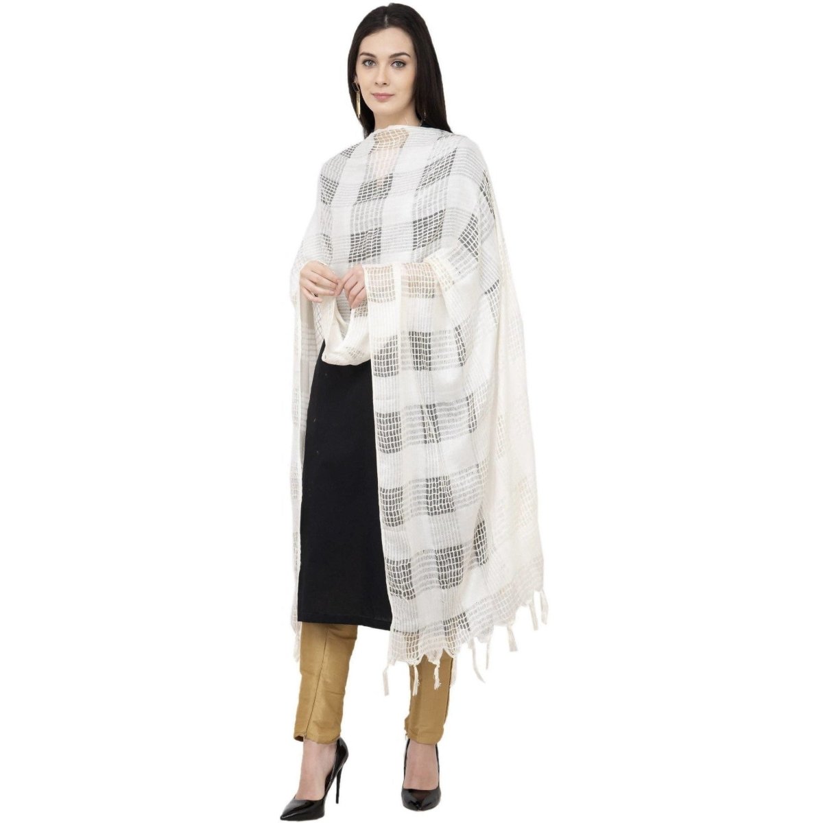 A R Silk Window Square Regular Dupatta Color White Dupatta or Chunni | Grocsy