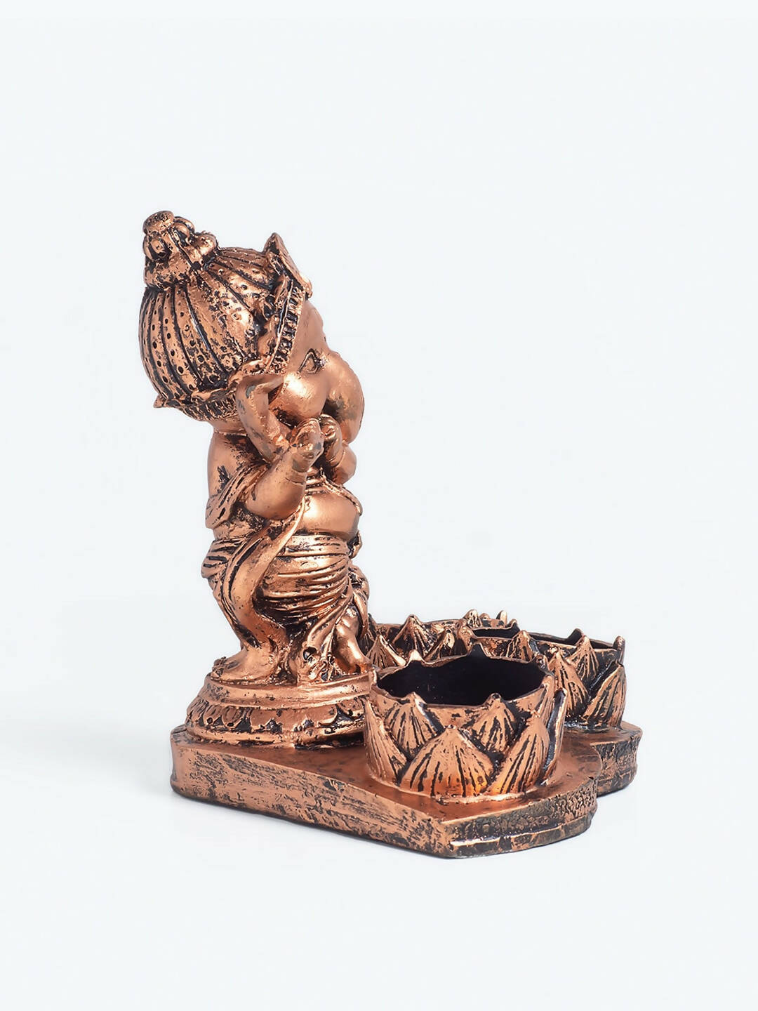 Golden Peacock Brown Ganesha Diya Holder | Grocsy