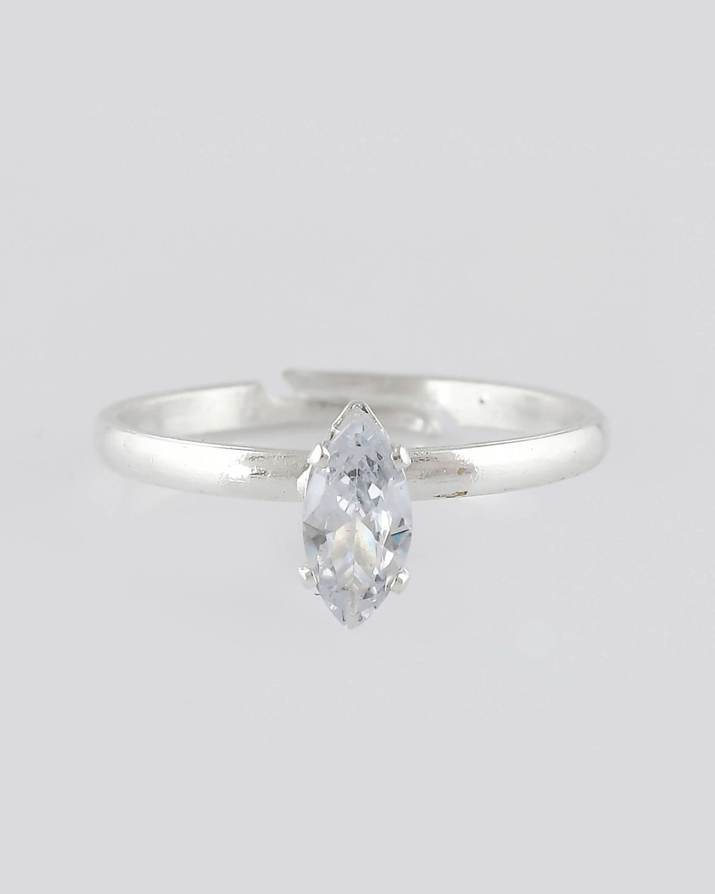 VOJ white CZ-detail Stainless Steel Cubic Zirconia Silver Plated adjustable finger Ring | Grocsy