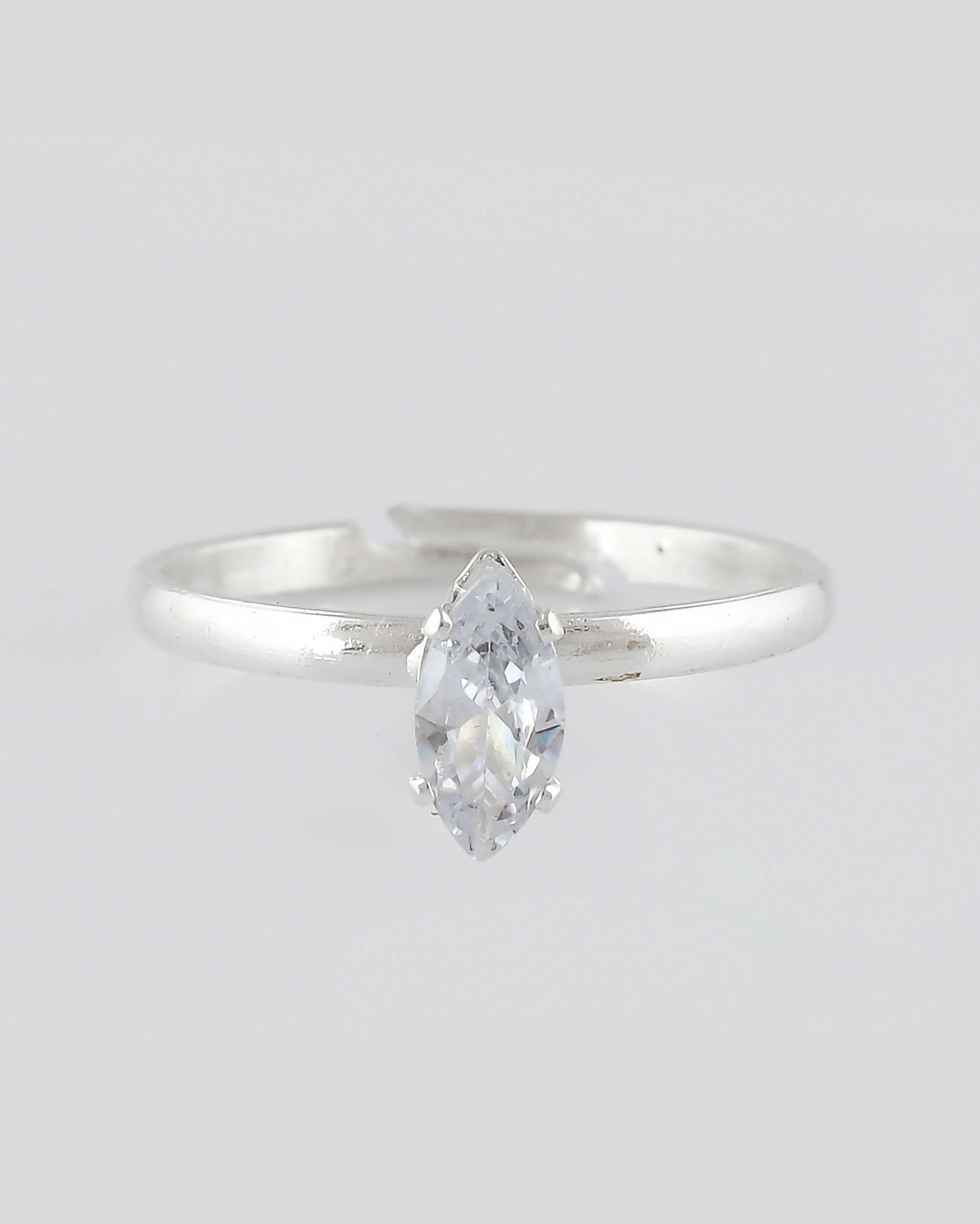 VOJ white CZ-detail Stainless Steel Cubic Zirconia Silver Plated adjustable finger Ring | Grocsy