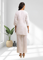 Joban Fashion Off White Linen Embroidered Readymade Cord Set | Grocsy