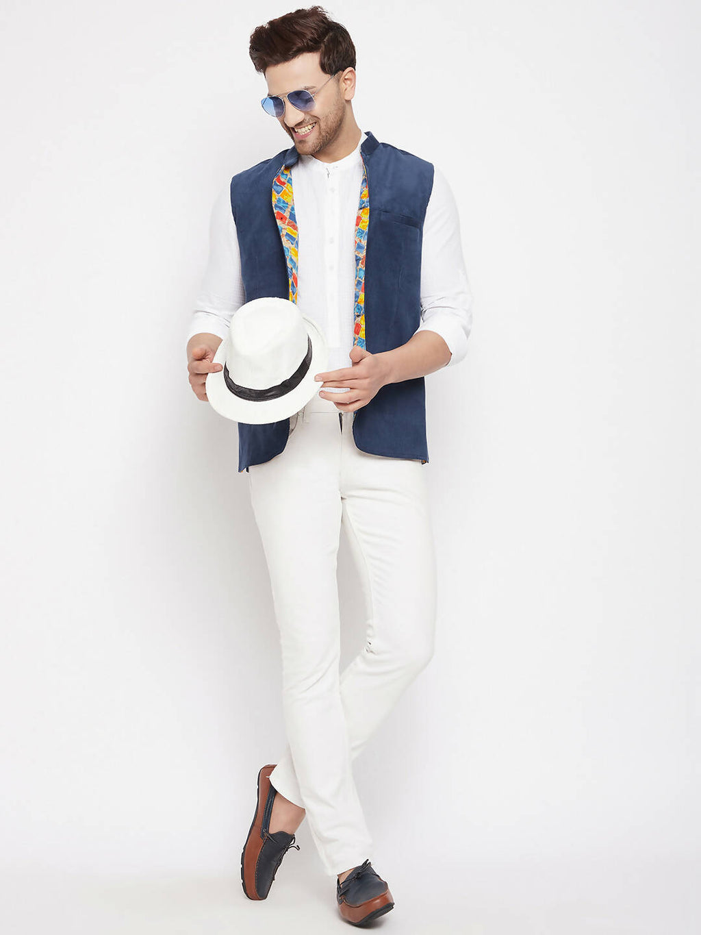 Even Apparels Blue Polyester Men's Nehru Jacket-Contrast Lining-Inbuilt Pocket Square | Grocsy
