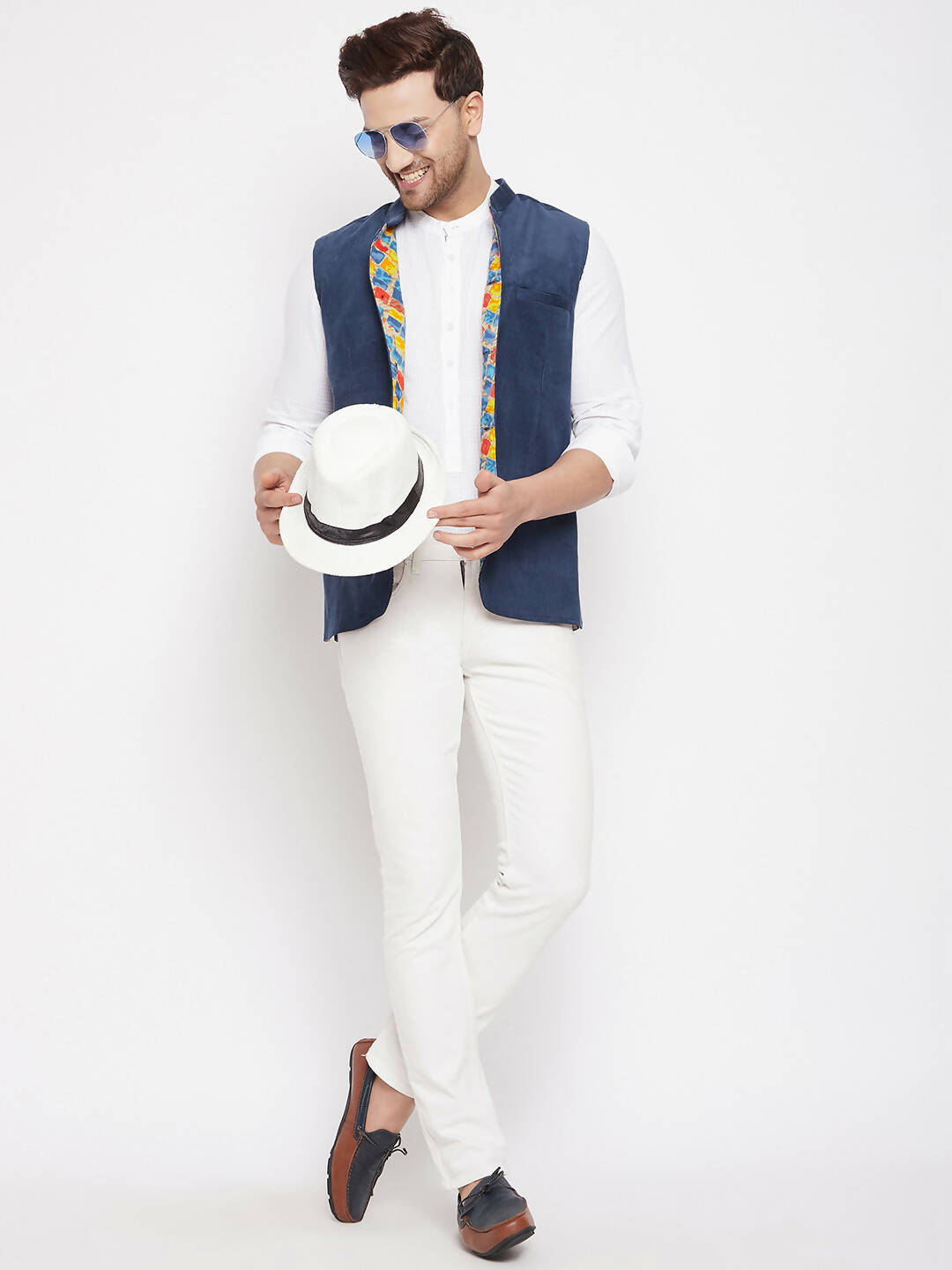Even Apparels Blue Polyester Men's Nehru Jacket-Contrast Lining-Inbuilt Pocket Square | Grocsy