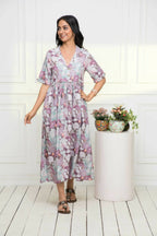 Myshka Women Multi-Floral Rayon A-Line V-Neck Dress | Grocsy
