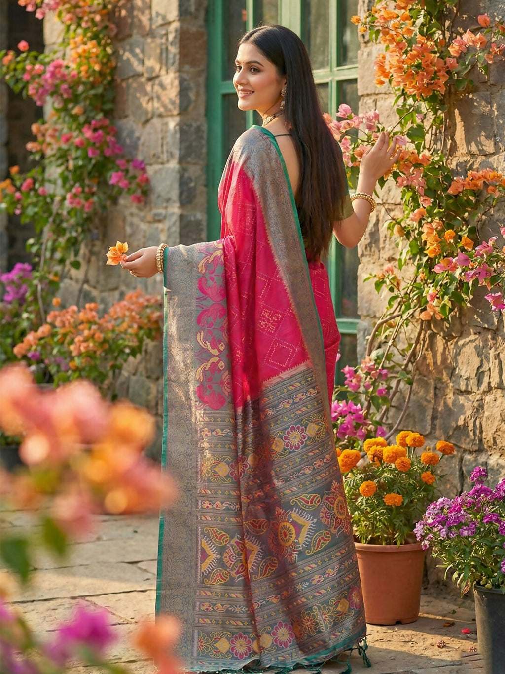 Shree Shyam Fashion Pink Pochampally Silk Saree | Grocsy