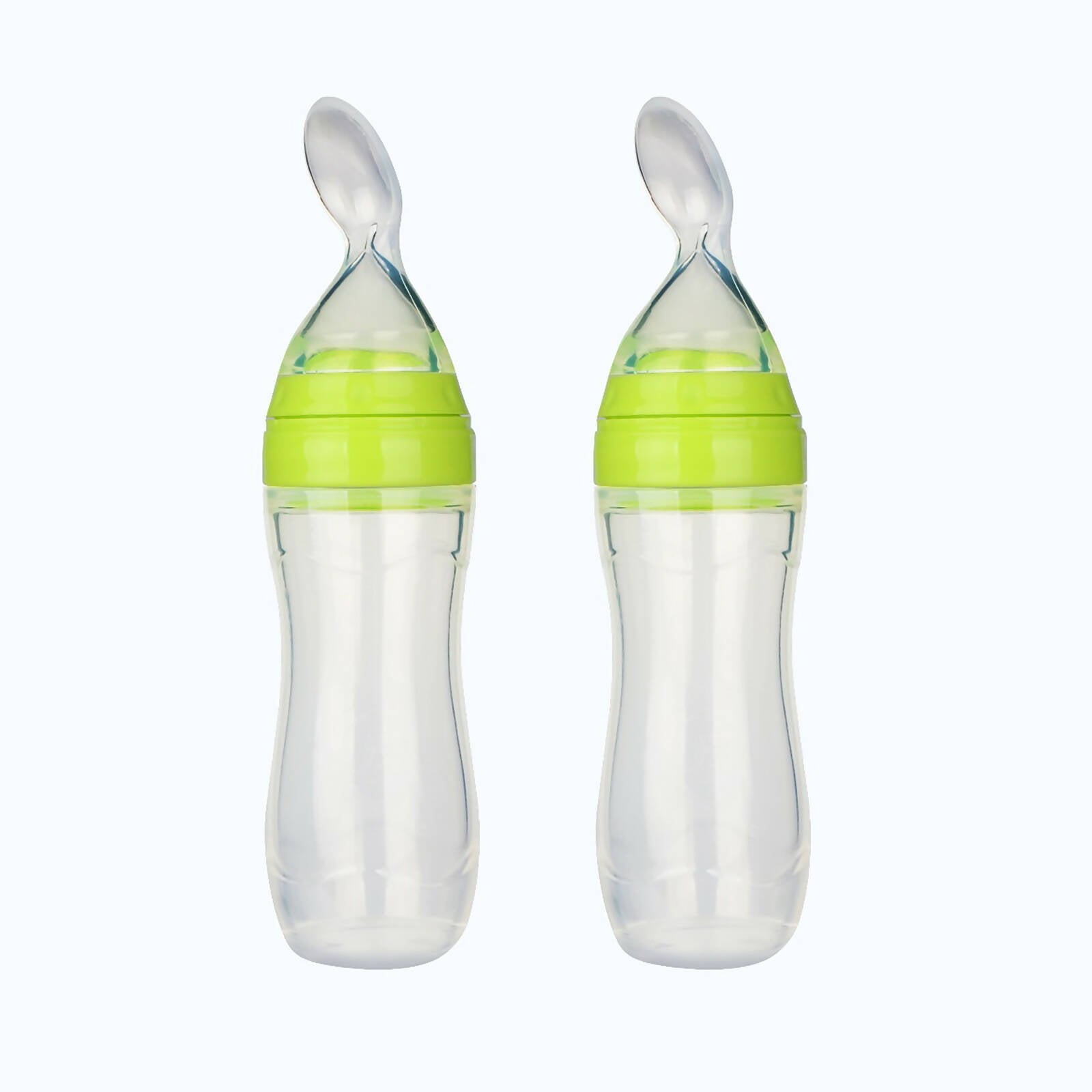 Safe-O-Kid Easy Set of 2 Squeezy Silicone Food Feeder Spoon (Soft Tip) Bottle- Green- 90mL | Grocsy