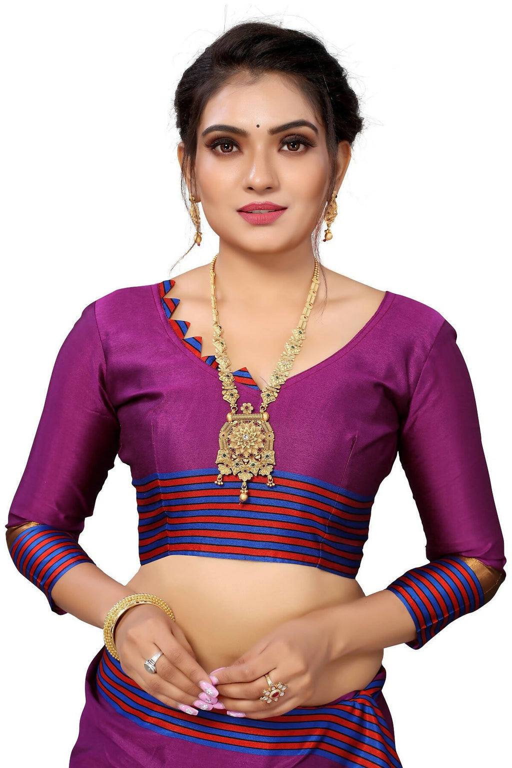 Vamika Ethnic Fire Purple Cotton Silk Saree | Grocsy