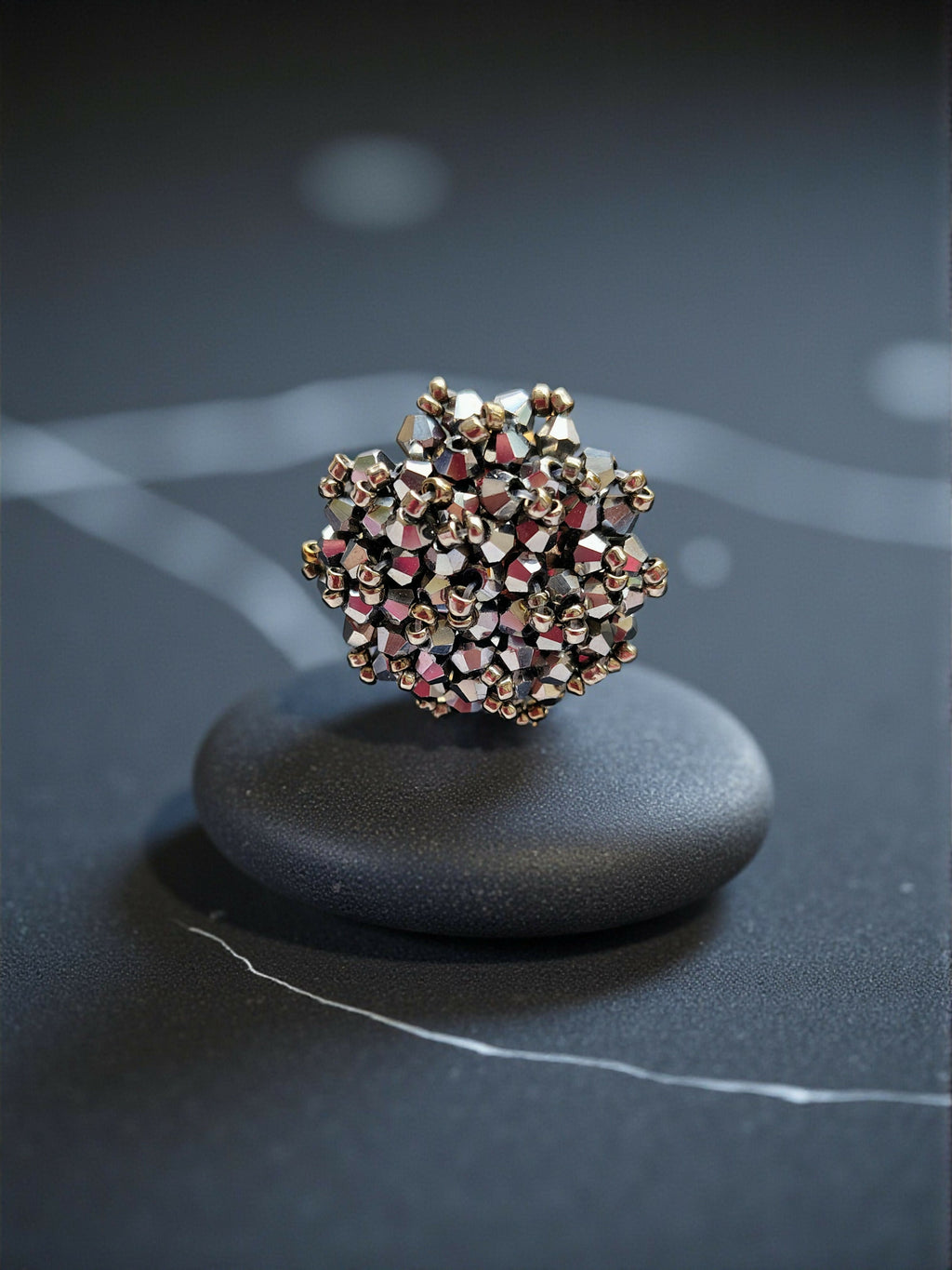 Inhanns Rang-E-Roshan Adjustable Ring – Handmade Crystal Statement Ring - Silver | Grocsy