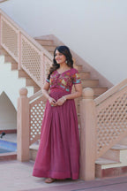 Joban Fashion Pink Crunchy Fabric Sequence Embroidery Work Kurta Set | Grocsy