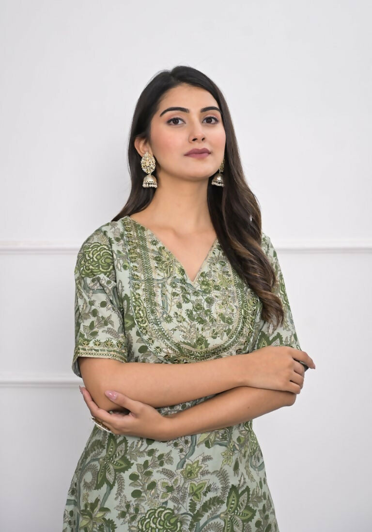 Festive Wear Ethnic Green chanderi Stitched Suit - Anbazaar | Grocsy