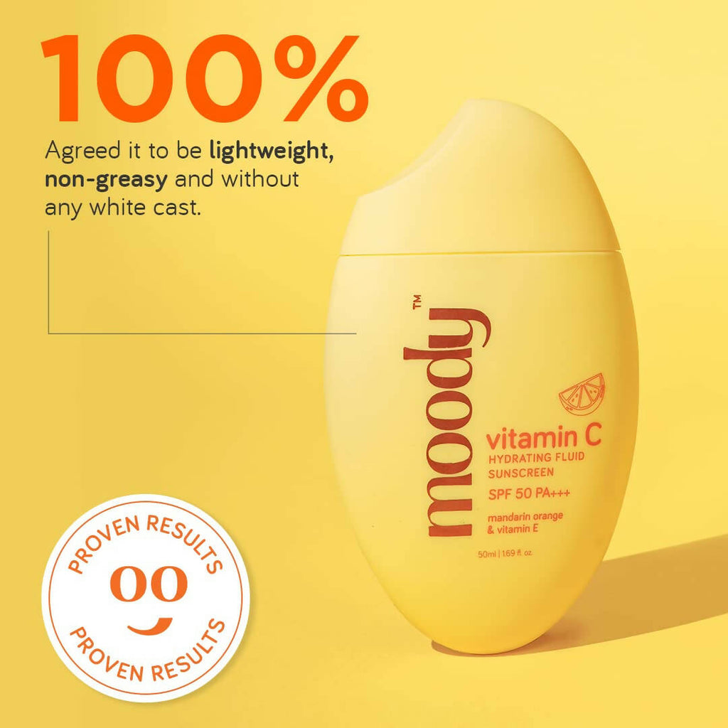 Moody Vitamin C Hydrating Fluid Sunscreen with SPF 50 PA+++ | Grocsy