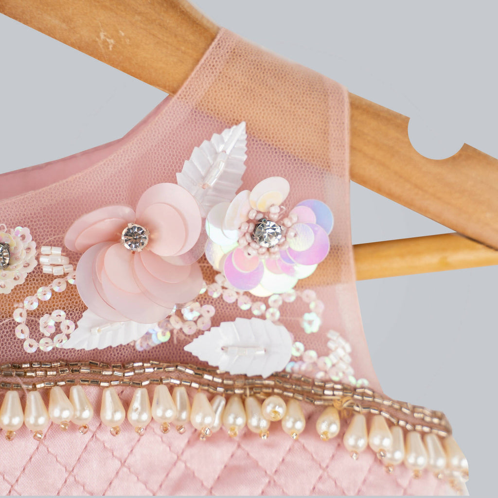 Pink Cow Fashions Old Rose Ghagra Choli With Embellishment On Upper Chest | Grocsy