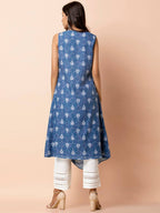 Indya Blue & White Printed A-Line Kurta | Grocsy